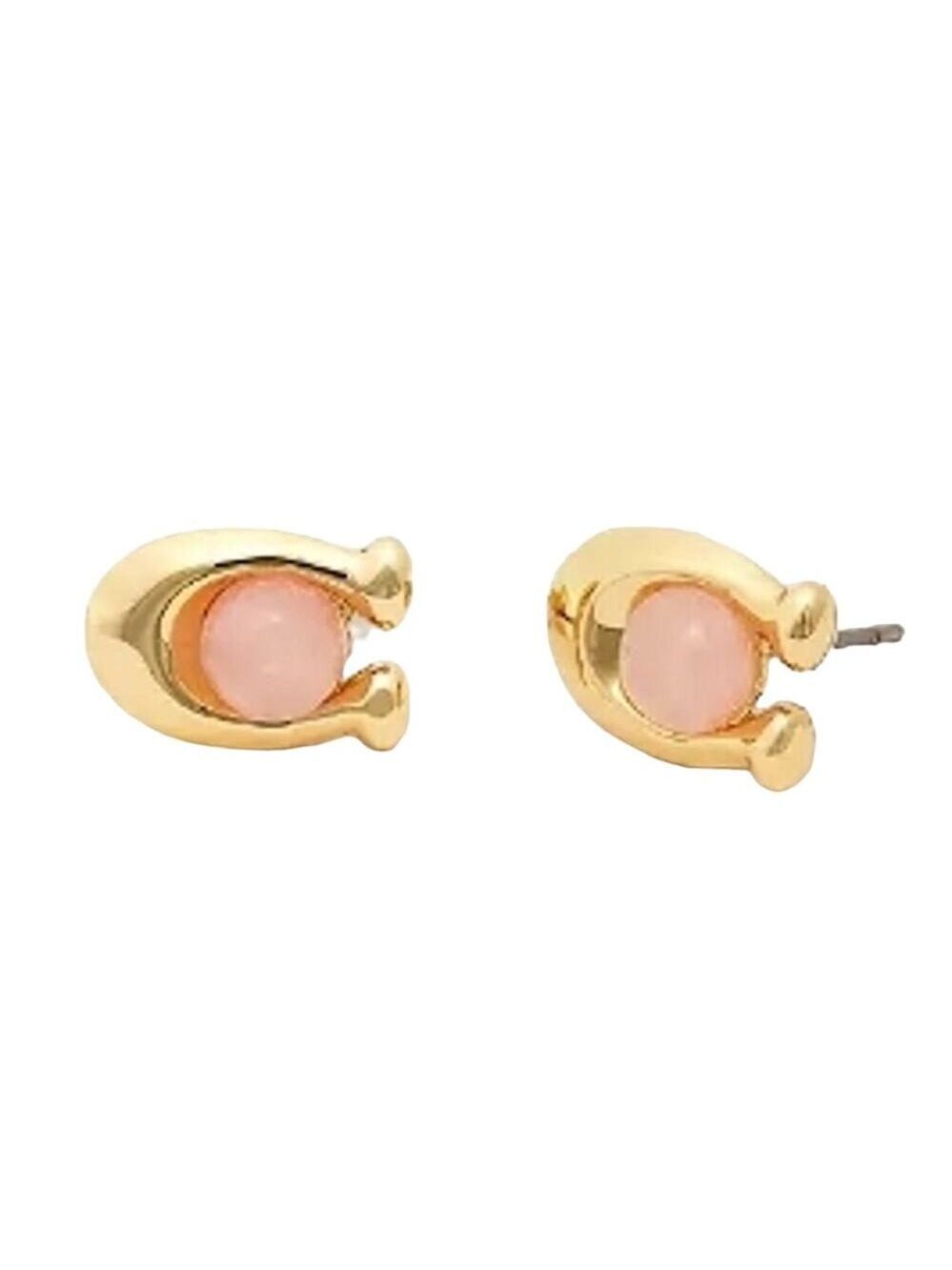 COACH ROSE GOLD PLATED SIGNATURE STONE STUD EARRINGS